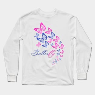 BLUE AND PINK BUTTERFLY Long Sleeve T-Shirt